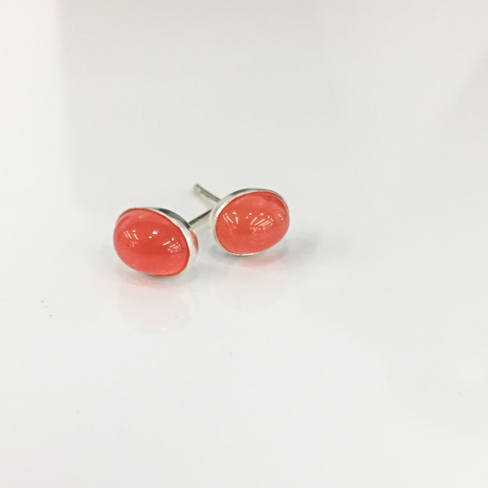 Vibrant orange carnelian stud earrings in Silver
